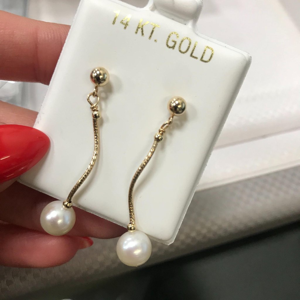 Rachel Koen Natural White Pearl Drop Earrings 14k Yellow Gold 37mm 190$